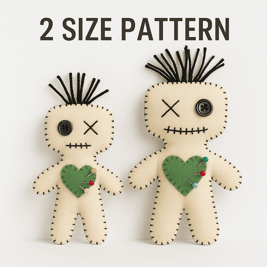 2 Size Voodoo Doll PDF Pattern – Creepy Cute Sewing Tutorial with Heart