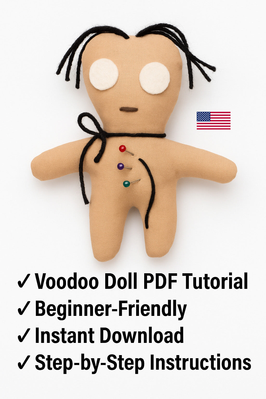 Voodoo Doll PDF Sewing Pattern – Creepy Cute Voodoo Tutorial – Beginner Friendly Template – Instant Download