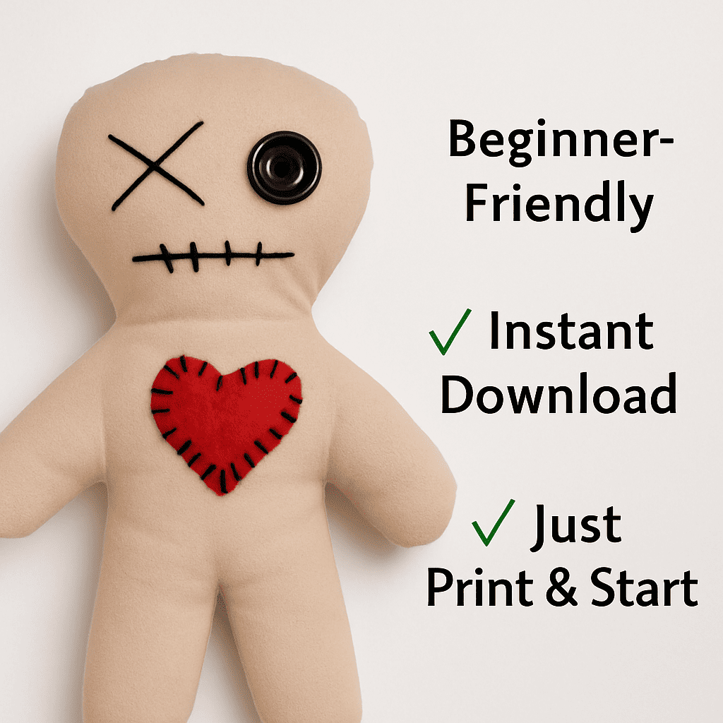 Finished creepy cute plush from sewing tutorial – beginner project